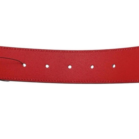 Gucci Red Rosso Leather Belt with Silver GG Logo Buckle - Picture 4 of 8